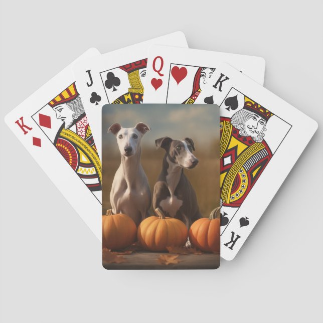 Greyhound Puppy Autumn Delight Pumpkin Playing Cards (Back)