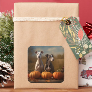Greyhound Puppy Autumn Delight Pumpkin Square Sticker