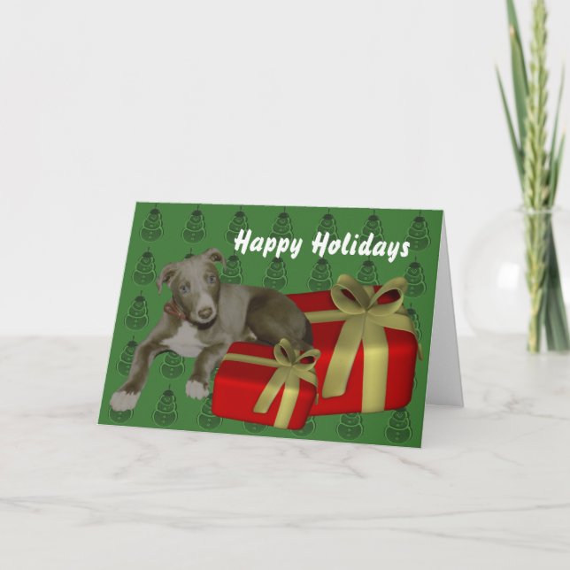 Greyhound Puppy Dog Christmas Holiday Card (Front)