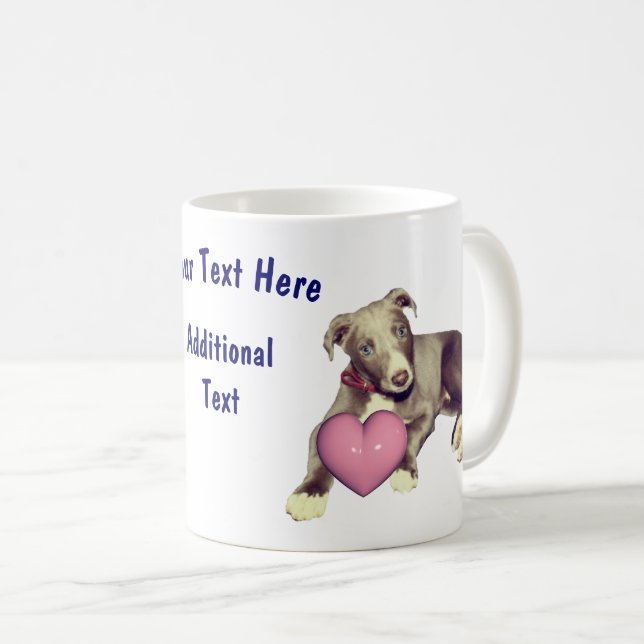 Greyhound Puppy Pink Heart Personalised Coffee Mug (Front Right)