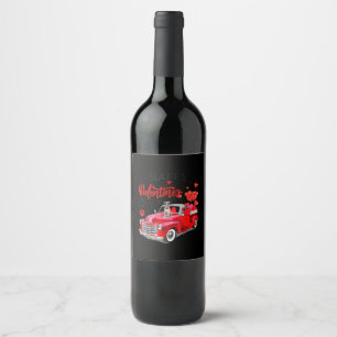 Greyhound Red Truck Valentines Day Funny Dog Gift Wine Label