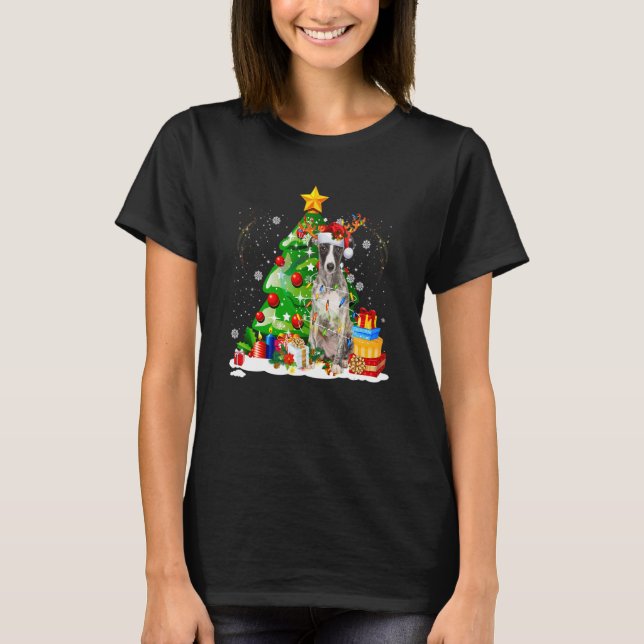 Greyhound Reindeer Christmas Lights  Dog Xmas T-Shirt (Front)