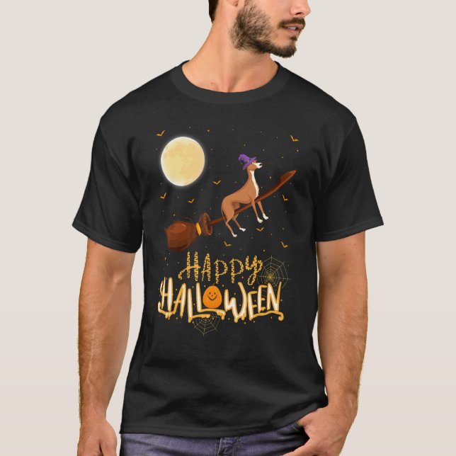 Greyhound Ride Witch Shotgun Greyhound Dog Hallowe T-Shirt (Front)