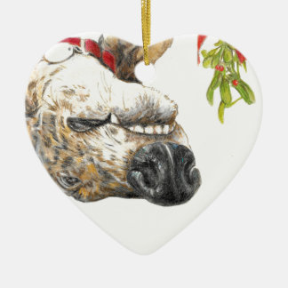Greyhound roaching under the mistletoe ceramic tree decoration