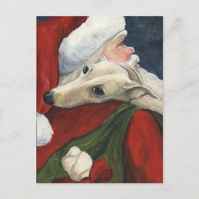 Greyhound Santa Christmas Dog Art Postcard (Front)