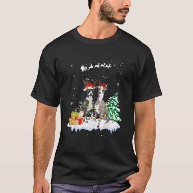 Greyhound Santa Christmas Tree Light Pajama Dog Xm T-Shirt (Front)
