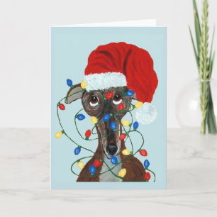 Greyhound Santa Tangled In Christmas Lights Invitation