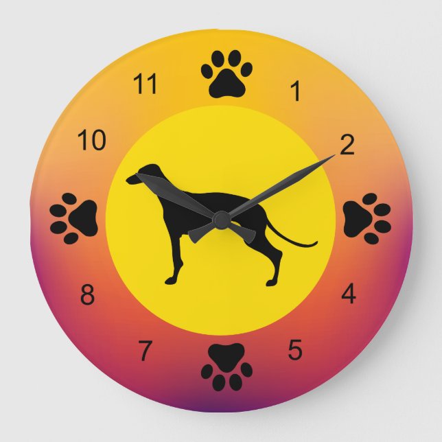 Greyhound Silhouette Sunset Colours Large Clock (Front)