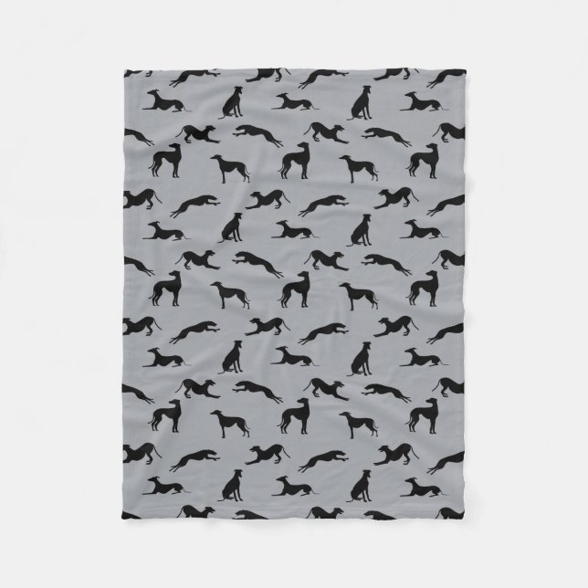 Greyhound Silhouettes Black on Gray Fleece Blanket (Front)