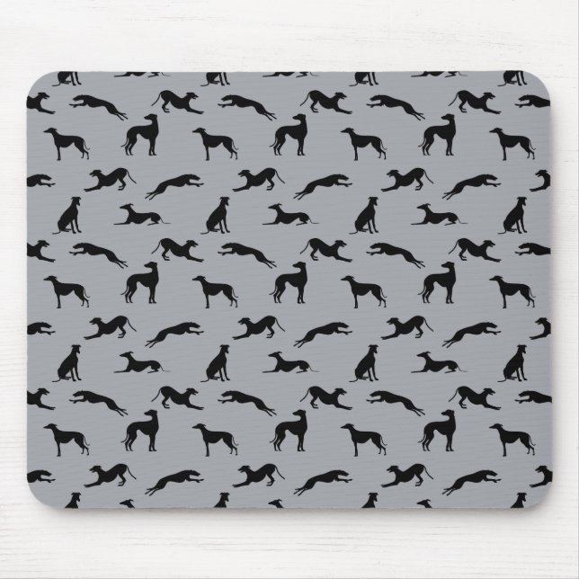 Greyhound Silhouettes Black on Gray Mouse Mat (Front)