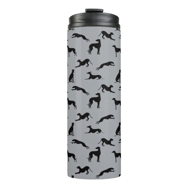 Greyhound Silhouettes Black on Gray Thermal Tumbler (Front)