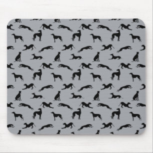 Greyhound Silhouettes Black on Grey Mouse Mat
