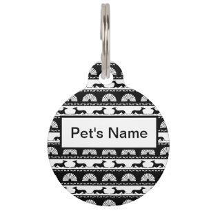 Greyhound Silhouettes Black White Art Deco Fan Pet Tag