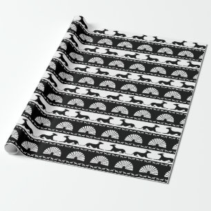Greyhound Silhouettes Black White Art Deco Fan Wrapping Paper