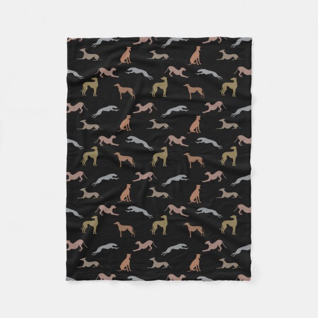 Greyhound Silhouettes Metallic Shades on Black Fleece Blanket (Front)