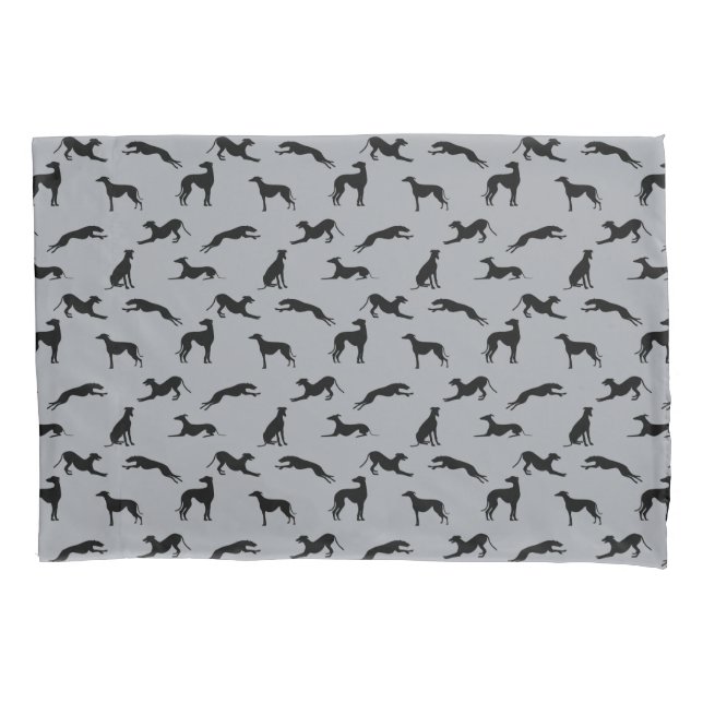 Greyhound Silhouettes Reversible on Gray Pillowcase (Front)