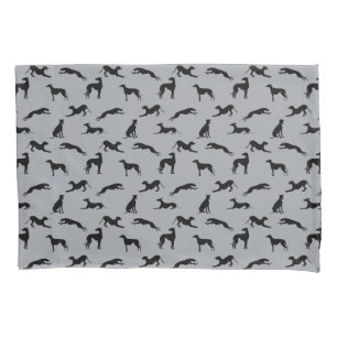 Greyhound Silhouettes Reversible on Grey Pillowcase