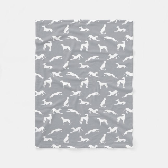 Greyhound Silhouettes White on Gray Fleece Blanket (Front)