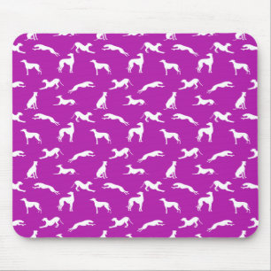 Greyhound Silhouettes - White on Pink (B41AAA) Mouse Mat