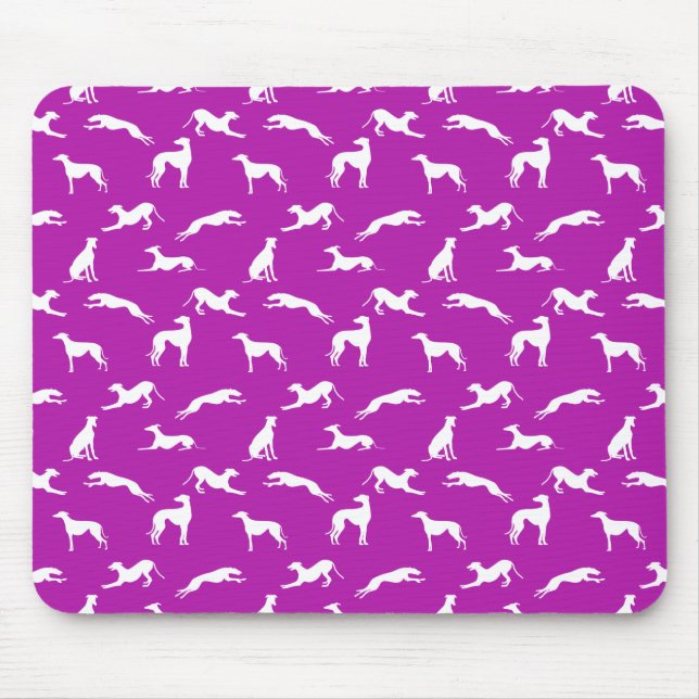 Greyhound Silhouettes - White on Pink (B41AAA) Mouse Mat (Front)