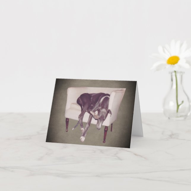 Greyhound Sleeping In Chair Customisable Note Card (Small Plant)