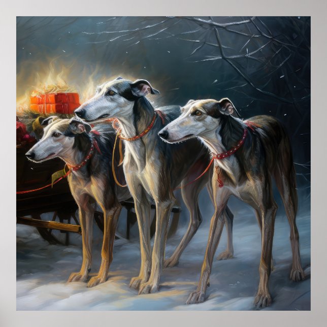 Greyhound Snowy Sleigh Christmas Decor (Front)