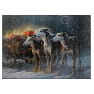 Greyhound Snowy Sleigh Christmas Decor Cutting Board
