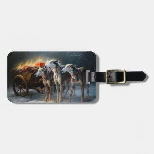 Greyhound Snowy Sleigh Christmas Decor Luggage Tag