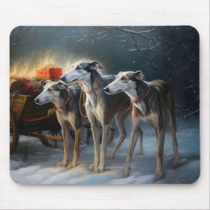 Greyhound Snowy Sleigh Christmas Decor Mouse Mat