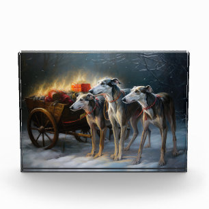 Greyhound Snowy Sleigh Christmas Decor Photo Block