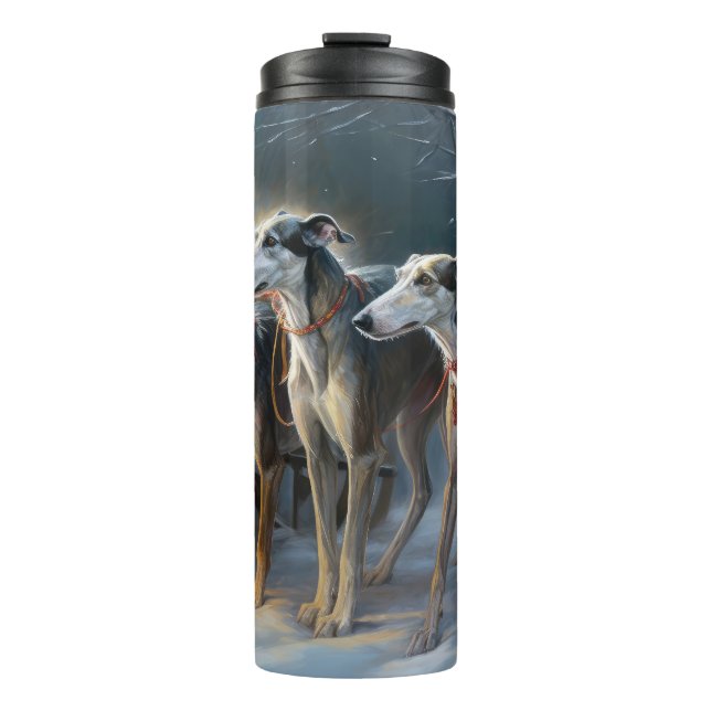 Greyhound Snowy Sleigh Christmas Decor Thermal Tumbler (Front)
