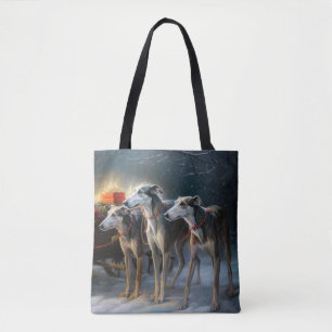 Greyhound Snowy Sleigh Christmas Decor Tote Bag