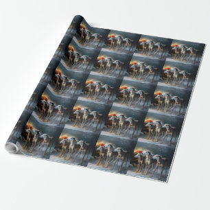Greyhound Snowy Sleigh Christmas Decor Wrapping Paper