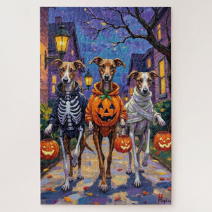Greyhound Trick-or-Treating in Halloween Costumes Jigsaw Puzzle