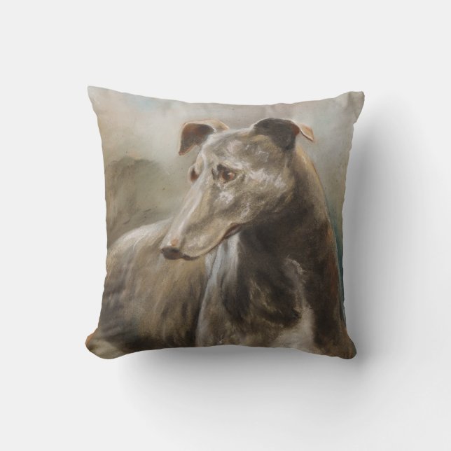 Greyhound vintage oil painting cushion (Front)