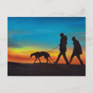 Greyhound Walk at Sunset Dog Art Postcard