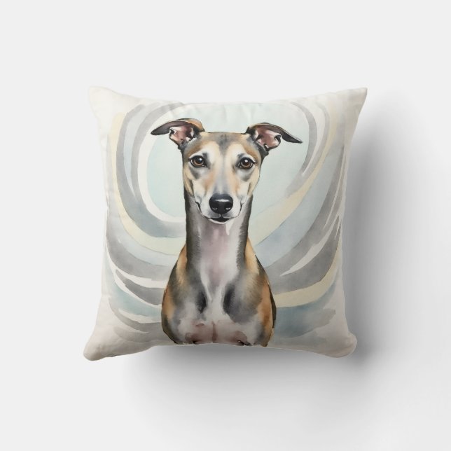 Greyhound Watercolor Flow Line Art Cushion (Back)