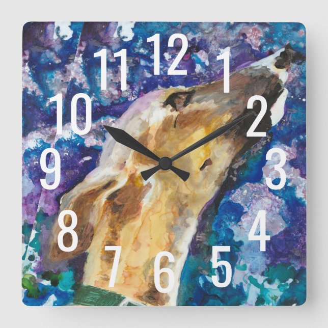 Greyhound Whippet Clock, Fawn Dog Square Wall Clock (Front)