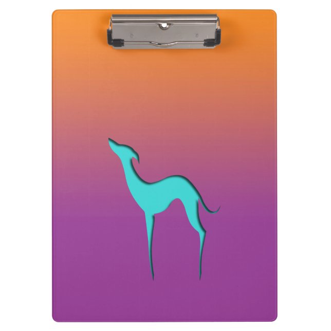 Greyhound Whippet dog blue orange purple ombre Clipboard (Front)