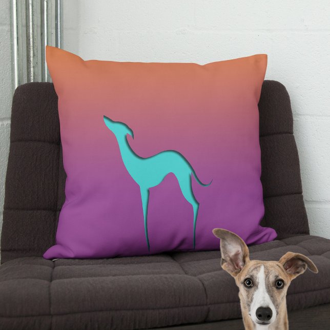 Greyhound Whippet Dog blue orange purple Ombre Cushion (Creator Uploaded)