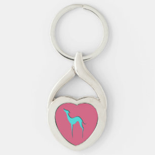 Greyhound Whippet dog Elegant turquoise silhouette Key Ring