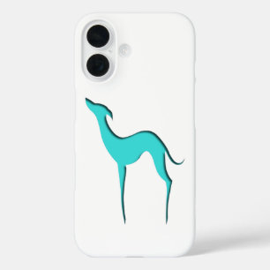 Greyhound Whippet dog turquoise blue silhouette iPhone 16 Case