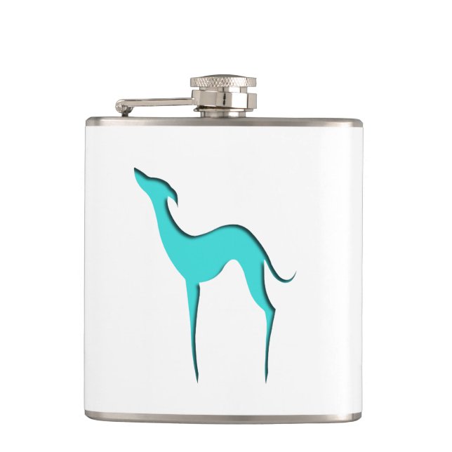 Greyhound Whippet dog turquoise elegant silhouette Hip Flask (Front)