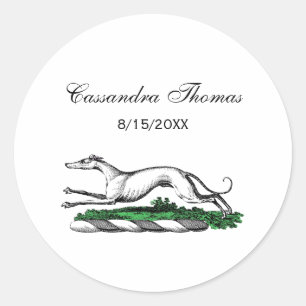 Greyhound Whippet Running Heraldic Crest Emblem Classic Round Sticker