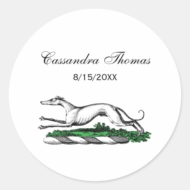 Greyhound Whippet Running Heraldic Crest Emblem Classic Round Sticker (Front)