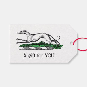 Greyhound Whippet Running Heraldic Crest Emblem Gift Tags