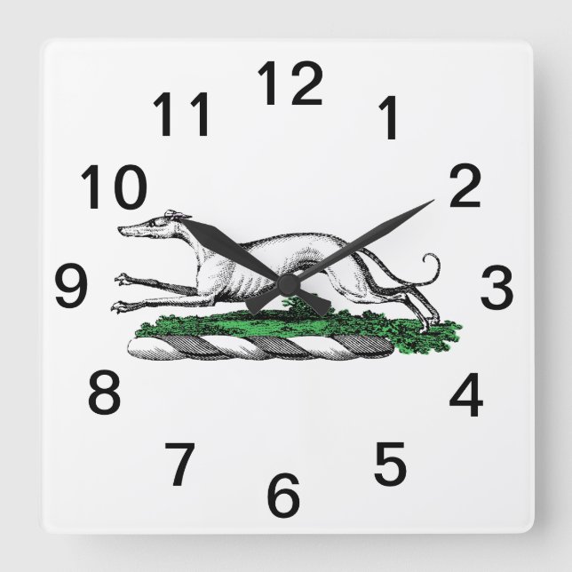 Greyhound Whippet Running Heraldic Crest Emblem Square Wall Clock (Front)