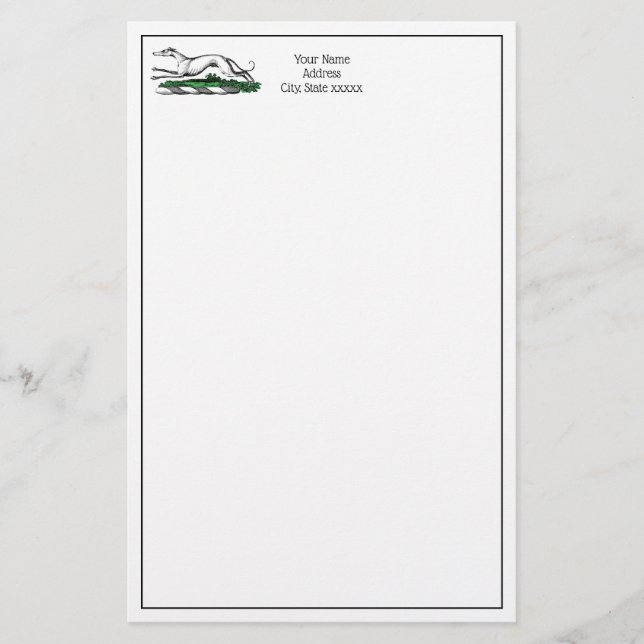 Greyhound Whippet Running Heraldic Crest Emblem Stationery (Front)