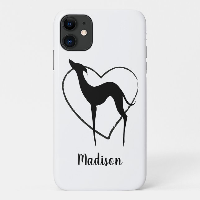 Greyhound whippet silhouette and cute heart Name Case-Mate iPhone Case (Back)