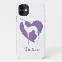 Greyhound whippet silhouette and cute violet heart